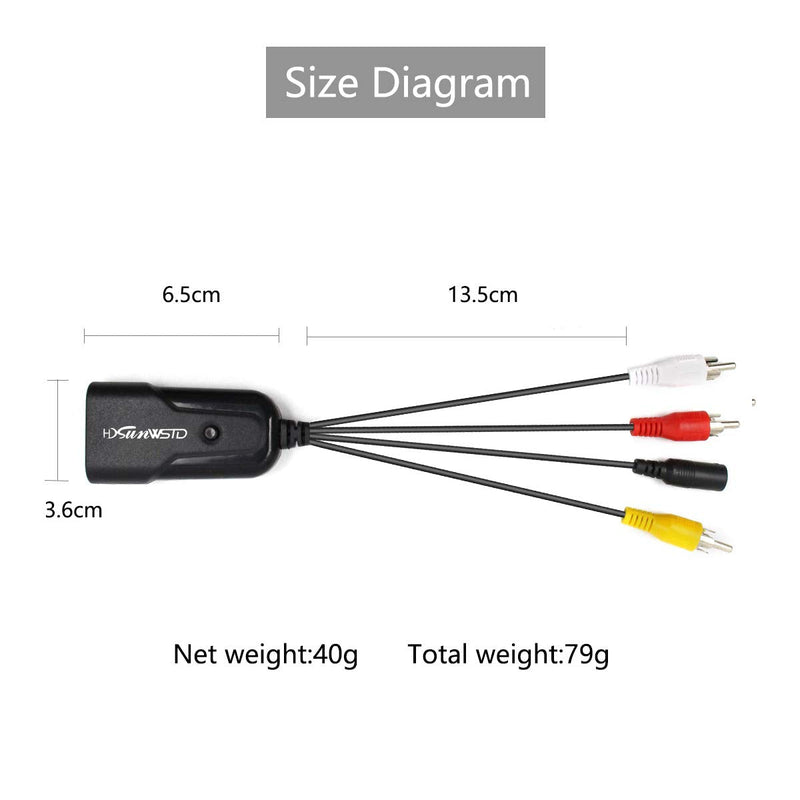 Mini HD 1080P Converter Box RCA AV/CVSB Video Converter Box 480P 720P 1080P HDMI2AV Hdmi to AV(CVBS) Support HDMI adapder for HDTV TV PS3 Computer PC VCR
