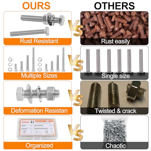 Stainless Steel Hex Head Nuts and Bolts Assortment Kit, 26PCS Bolt Assortment Kit 3/8-16 x 1”, 1-1/2”, 4”, 2-1/2” Assorted Nuts Bolts and Washer Assortment with Storage Case 26Pcs -3/8-16
