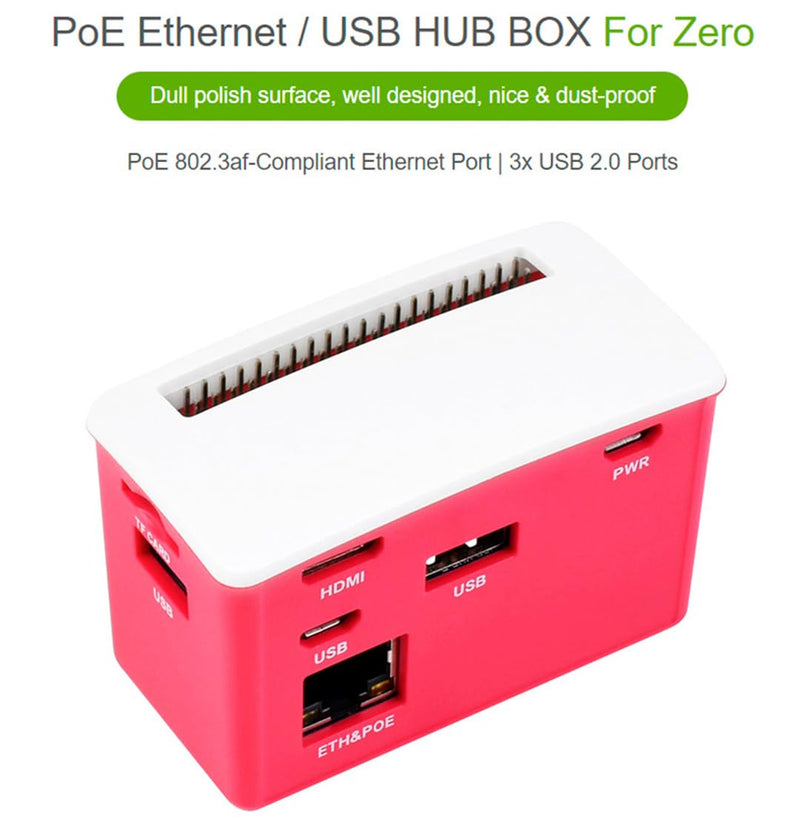 PoE Ethernet/USB HUB HAT Board with ABS Case Box for Raspberry Pi Zero 2W/2WH/Zero, PoE 802.3af-Compliant Ethernet Port and 3X USB 2.0 Ports Compatible with USB 2.0/1.1