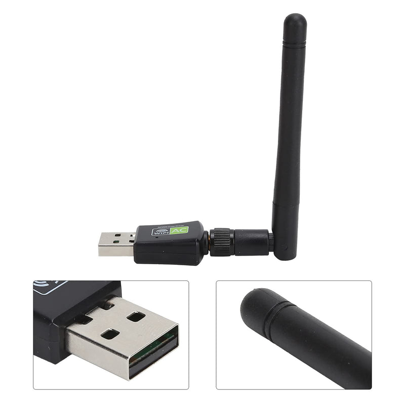 Generic USB WiFi Adapter Wireless Network Card 600Mbps 2.4Ghz 5Ghz Dual Band USB 2.0 Mini Portable for RTL8811CU Chip for Plug and Play with ABS Material Black