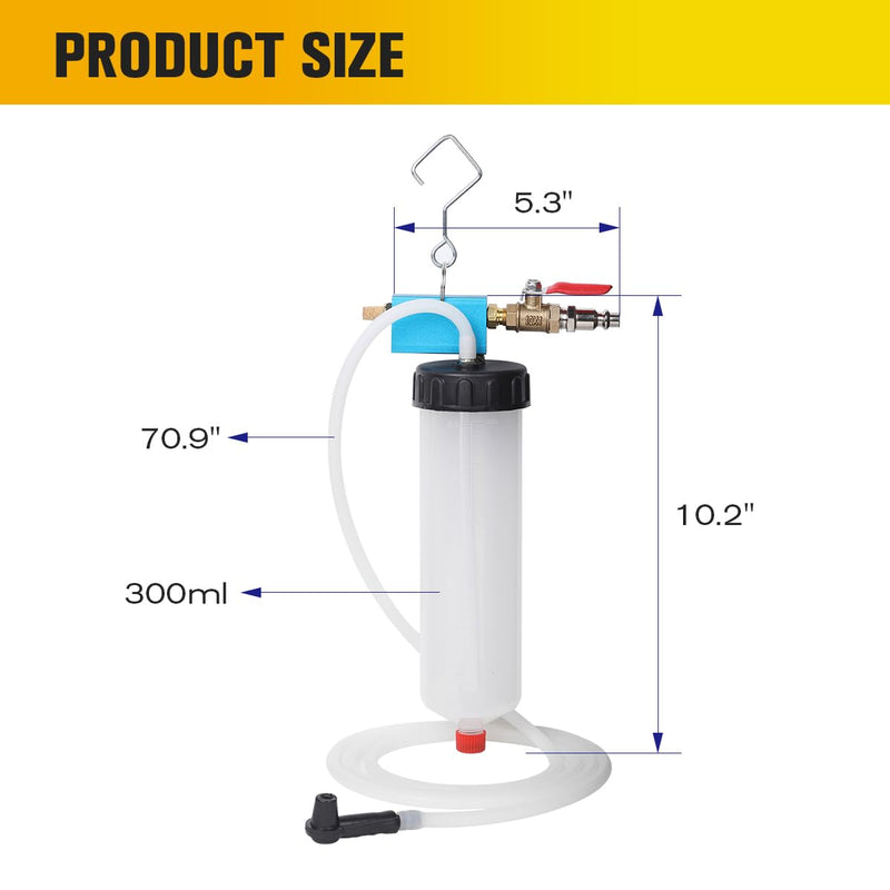 Auto Brake Fluid Extractor, Brake and Clutch Fluid Drained Bleeder Tool, Brake and Clutch Fluid Drained Bleeder Tool Equipment Kit for Car Motorcycle, Capacity 300ML+71 '' Hose 300CC Pneumatic