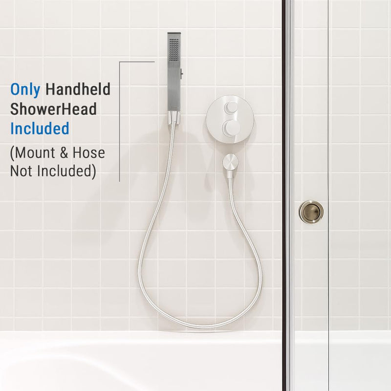 G-Promise All Metal Square 2 Function Handheld Shower Head, with Side Push Switch, Easy and Quick Switch to Power Wash Mode, Bathroom Shower Wand Design Exquisite Luxury, 2.5 GPM, Brushed Nickel