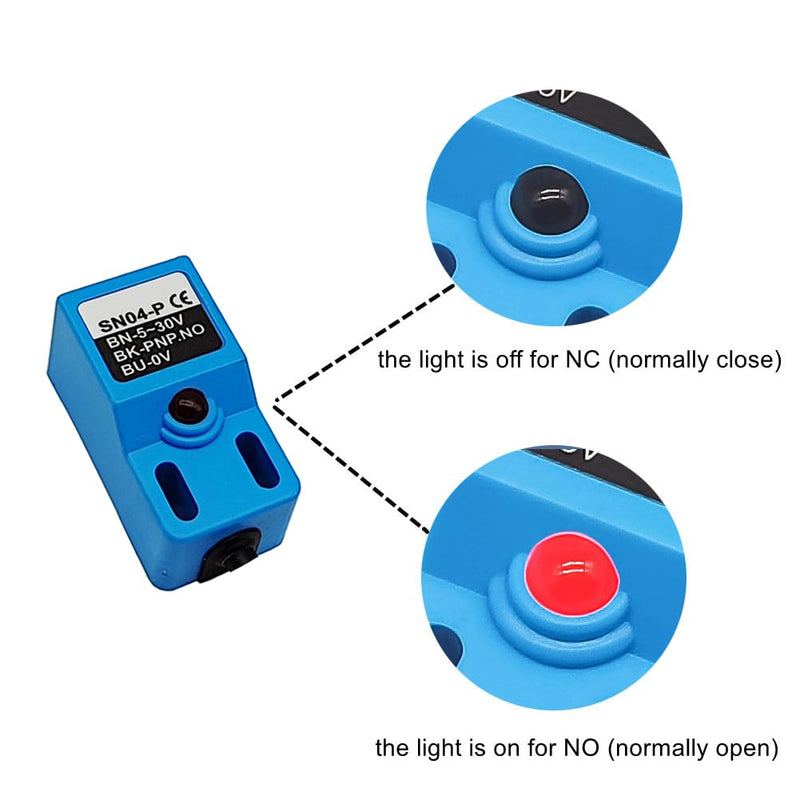 Square Inductive Proximity Sensor SN04-P Normally Open Detection Approach Switch PNP NO with TL PL SN Bracket (Blue, 4 Pack)