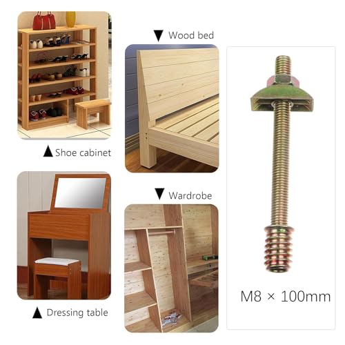 Semetall 10 Sets Bed Frame Hardware Connector Kit M8×100mm