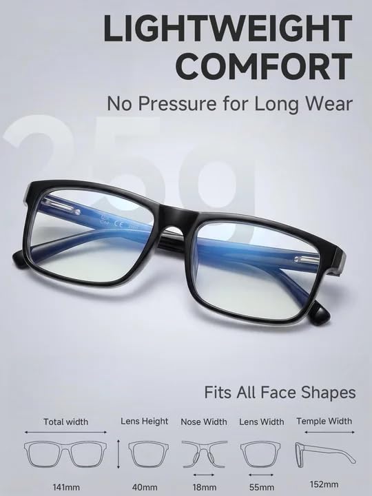 Blue Light Blocking Glasses for Men Women, Computer Glasses Black | Blue Light Blocking, Non Prescription, Computer Use, Reduce Eye Strain, Lightweight Frame, Daily Wear Black Frame & Clear Lens & 0.0 0.0 x