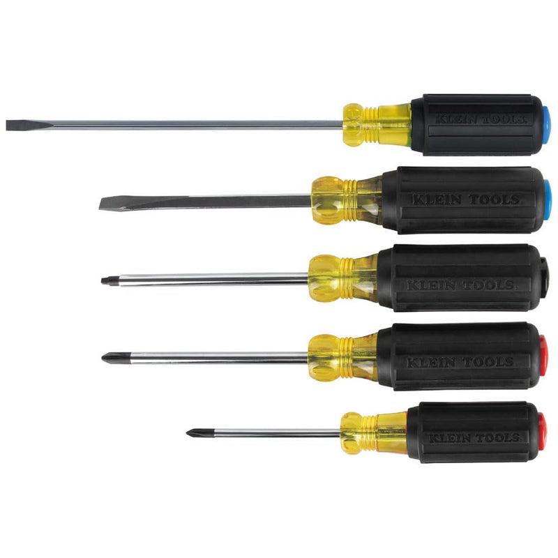 Klein Tools 80031C 5-Piece Color-Coded Screwdriver Set, Made in USA, featureing Precision Tips, Cushion-Grip Handles, 2 Slotted, 2 Phillips, 1 Square, Great for Home Improvement