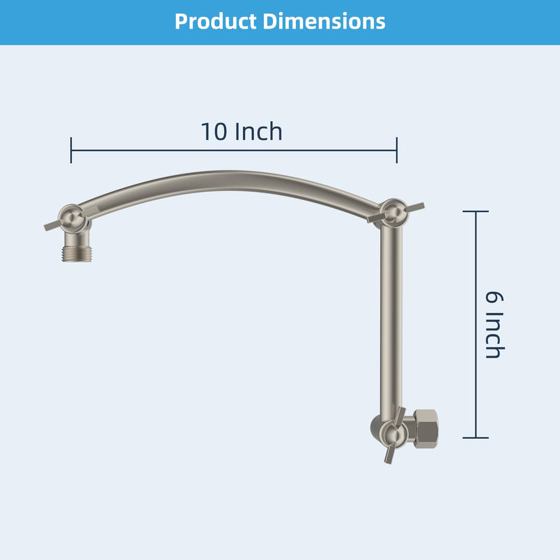 Hibbent Shower Head Extension Arm,16" Solid Brass Adjustable Extender with Lock Joint, Standard 1/2", Rise or Lower Rainfall and Fixed Shower Head,Height/Angle Adjustable Extension Arm, Brushed Nickel 16 Inch