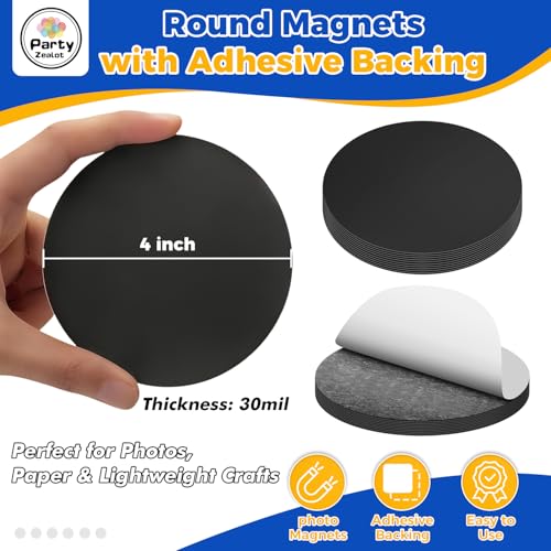 Party Zealot 20 Pcs 4 Inch Round Magnets with Adhesive Backing, Big Adhesive Magnetic Dots Peel and Stick, Precut Sticky Circle Magnets for DIY Crafts Projects Whiteboard Fridge, Magnetic Stickers