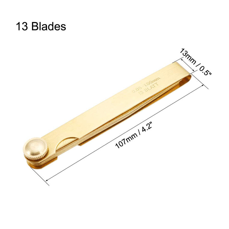 uxcell Metric Thickness Feeler Gauge 0.05-1mm 13 Blades Brass Measuring Tool for Width Gap