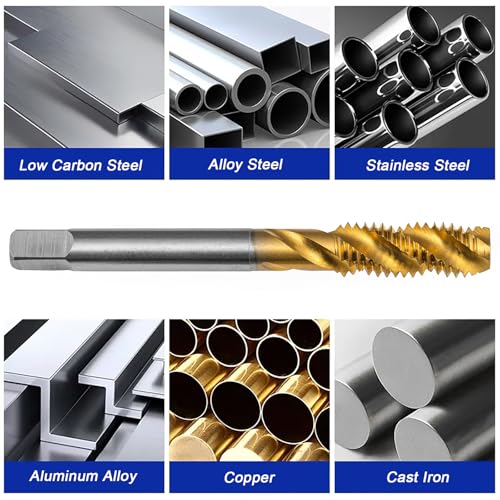 Professional M35 HSS-E Spiral Flute Tap Set 5/16"-18UNC, OH3 Limit, TiN Coated for Stainless Steel, Aluminum & Copper, 3 Flutes, 70mm Length（2 pcs） 2