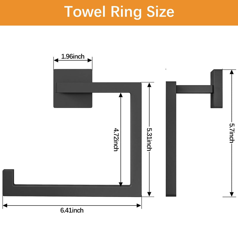 KLJKPA Square Towel Ring, Hand Towel Holder for Bathroom Wall Mount, Black | Toilet Paper Holder, Heavy Duty Towel Hanger for Shower, Kitchen, Stainless Steel, Space Saving, Multifunctional