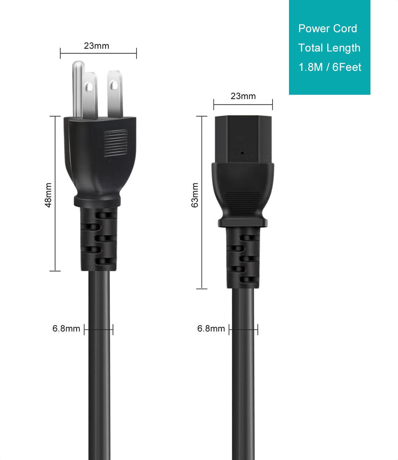 Universal 3-Prong AC Power Cable for Computer, TV, Monitor & More, 6 Feet (1.82 Meters), Black