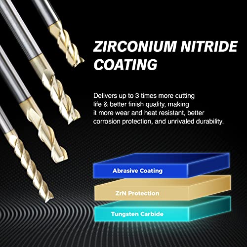 ZahyoX 3 Flutes ZrN Coated Square Nose End Mill for Aluminum, Solid Carbide Upcut Spiral CNC Router Bit, 1/2" Diameter, 1/2" Shank, 1-1/4 Cutting Length, 3" Overall Length, CNC Cutter Milling Tool 1/2"CD