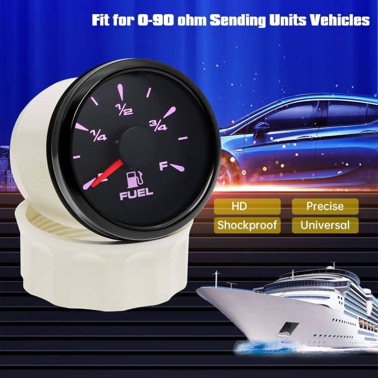 ARTILAURA 0-90 ohm Fuel Gauge 2 inch Boat Fuel Level Gauge 8 Color Marine Gas Tank Meter for Universal AUTO Car Truck Diesel RV Vehicle (Black) Black