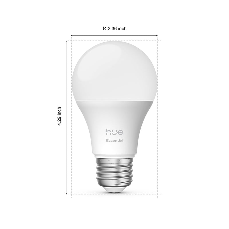 Philips Hue Essential Smart LED A19 Bulb 4-Pack, White and Color Ambiance, E26, 7.2W, 2200K-6500K, 800 Lumens, Dimmable LED Bulbs, Works with Alexa, Google Assistant, Apple Home 4 Pack