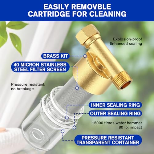 Pacify 40 Micron Brass Sediment Filter, Reusable Washer Water Filter