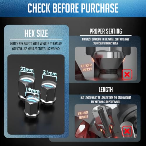 Wheel Accessories Parts 4 Locks + Key 1/2"-20 Thread Closed End Bulge 1.90" Long Wheel Lock Chrome Dual Hex Key 13/16" and 3/4" Hex Fits Chevy C10 GMC C15 C1500 Dodge Ram 1500 Ford F100 F150 Chevy K20 K30 C30 GMC C15 C1500