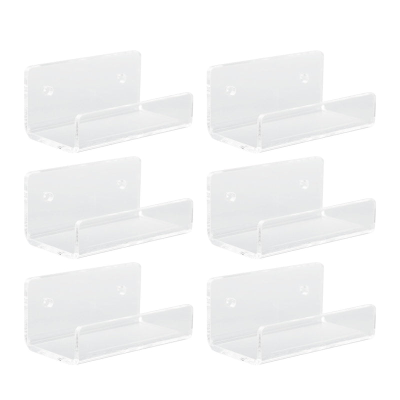 6Pcs Clear Acrylic Record Shelf, Wall Mount Vinyls CD Storage Rack Floating Shelves with Mounting Accessories, for Home Office Living Room Bedroom