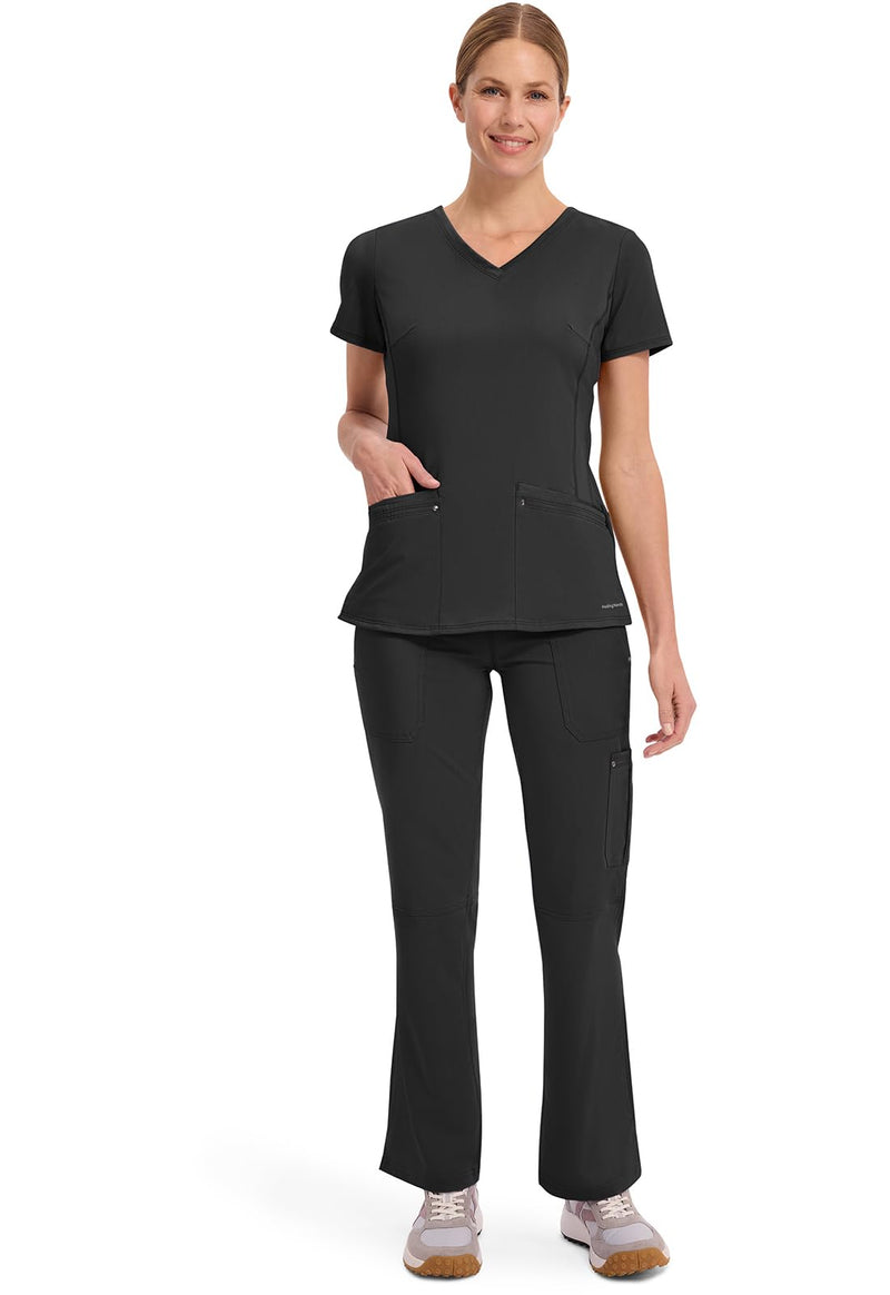 Healing Hands Women's Scrub Top V-Neck with 2 Pockets, 2-Way Stretch, and Yoga Knit Side Panels for Slim Fit- 2245 Medium Black