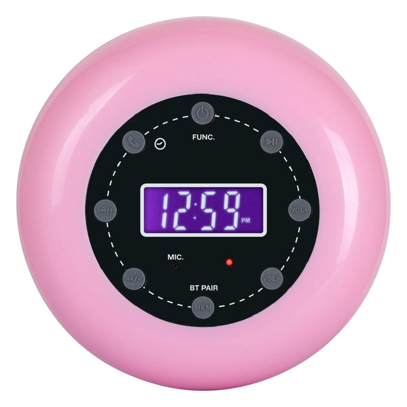 HANNLOMAX HX-159CR Shower Clock Radio, PLL FM Radio, Bluetooth with hand-free function, LCD Display, Waterproof (IPX4), Built-in Li-ion Rechargeable Battery, Unique Suction Cup Design. (Pink) Pink