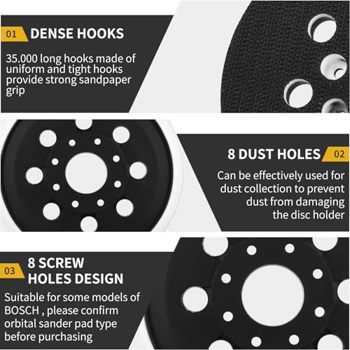 Orbital Sander Pad Replacement for Bosch ROS20VS, 4 Pack