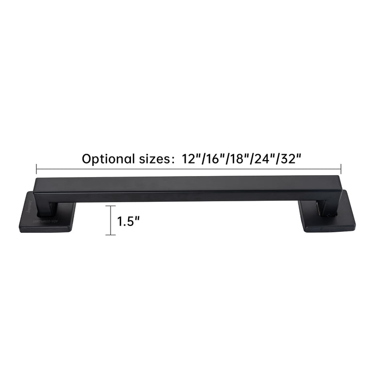 Joyrain ADA Square Grab Bar 16/24/32 Inch - 500lb Capacity Safety Rail for Elderly, Non-Slip Bathroom Handle (Matte Black, 12 inch) Matte Black