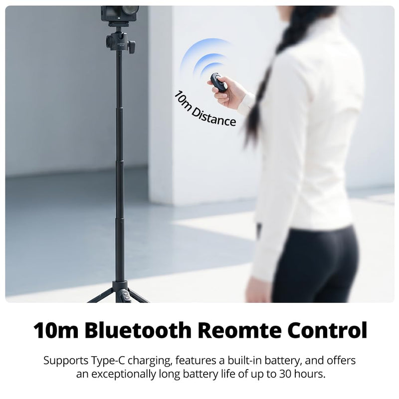 Ambitful Bluetooth Tripod Selfie Stick, Magnetic Mount for DJI Osmo（DT07B | 13.3-55.1inch in Extendable,2-in-1 Tripod and selfie stick For DJI Osmo Action Cameras,360 ball head, 1.5kg load DT07 DT07B Extended