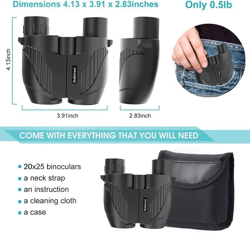 20x25 High Powered Binoculars for Adults,Compact HD Waterproof Durable and Clear BAK4 Prism FMC Lens,Suitable for Bird Watching,Sightseeing and Outdoor Sports,Black Black
