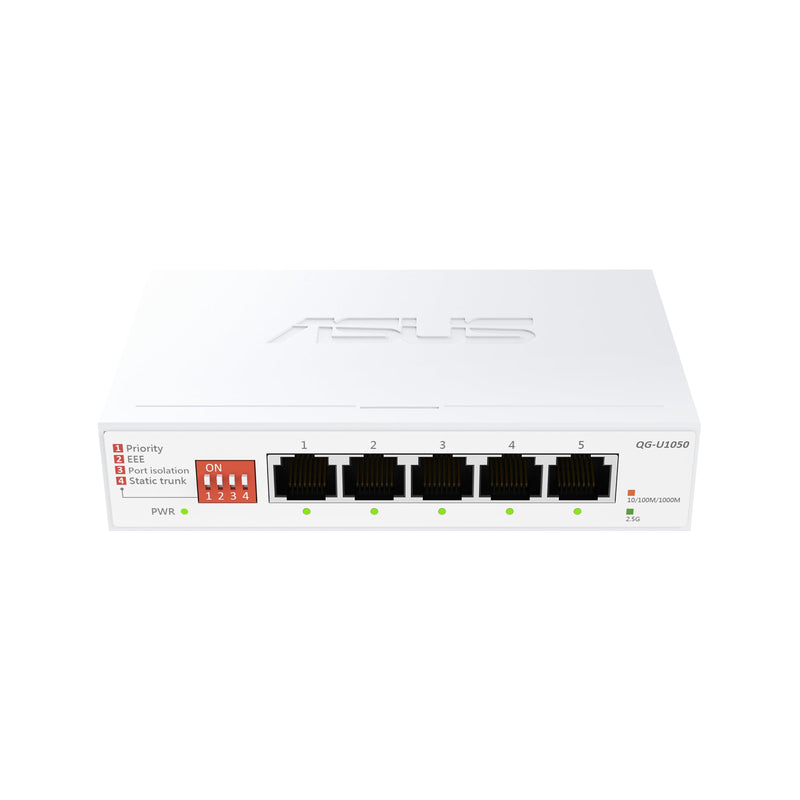 ASUS QG-U1050, 5-Port 2.5G Unmanaged Switch, Support 4 Intelligent Modes, Home Network Hub, Office Ethernet Splitter, Plug and Play, Easy Setup, Desktop, Silent Operation