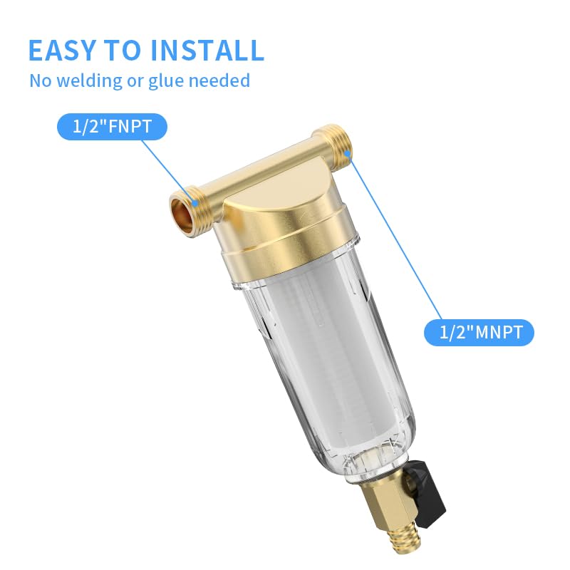 40 Micron 3/4" Sediment Filter, Filters For Well Water,Sediment Water Filter,Spin Down Whole House for Water,Washing Machine Filter Free