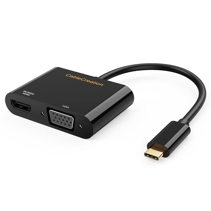 CableCreation USB C to HDMI VGA Adapter4K@60Hz, VGA to USBC-C Adapter, USB-C VGA Multiport Adapter Compatible with iPhone 15 Plus/15 Pro Max, Galaxy S22 Ultra, iPad Pro 2020, Chromebook, Surface Pro Black 4K@60Hz 1