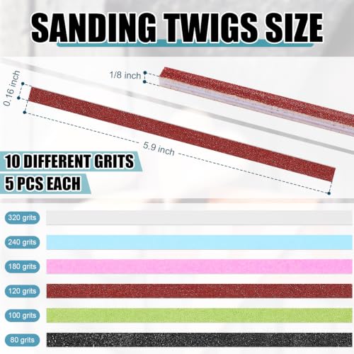 Lasnten 131 Pcs Sanding Sticks Set 360 Degree Rotating Holder 40 Polishing Sticks 30 Sanding Twigs 60 Double Side Slanted Twigs for Plastic Models Jewelry Woodworking Hobby Arts Crafts (Fashionable) Fashionable