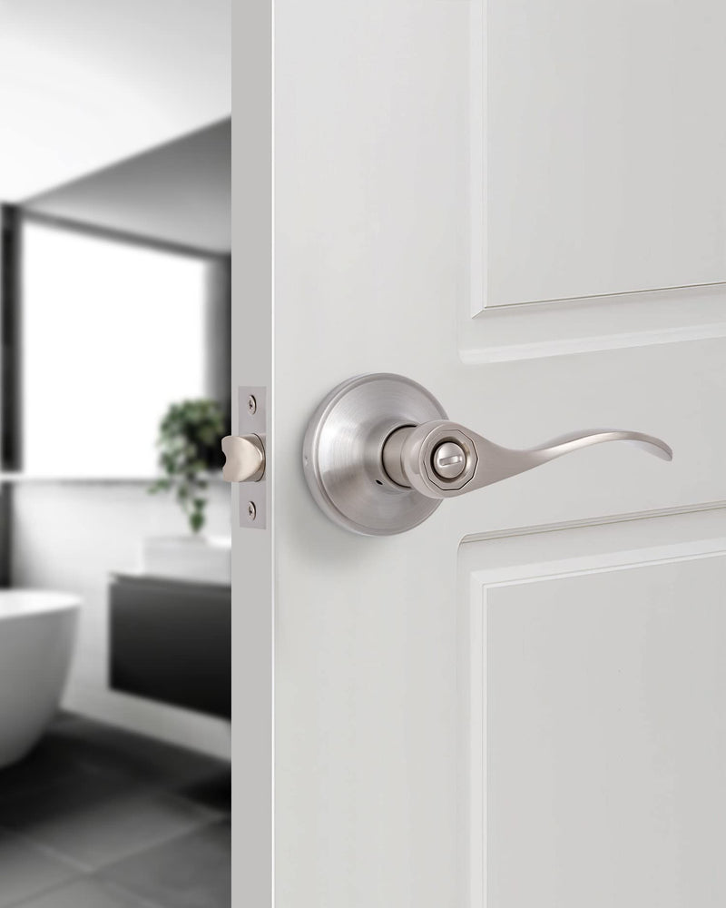 （2 Pack） Privacy Door Locks Bedroom/Bathroom Door Levers Handles for Left and Right Opened Door in Satin Nickel 2