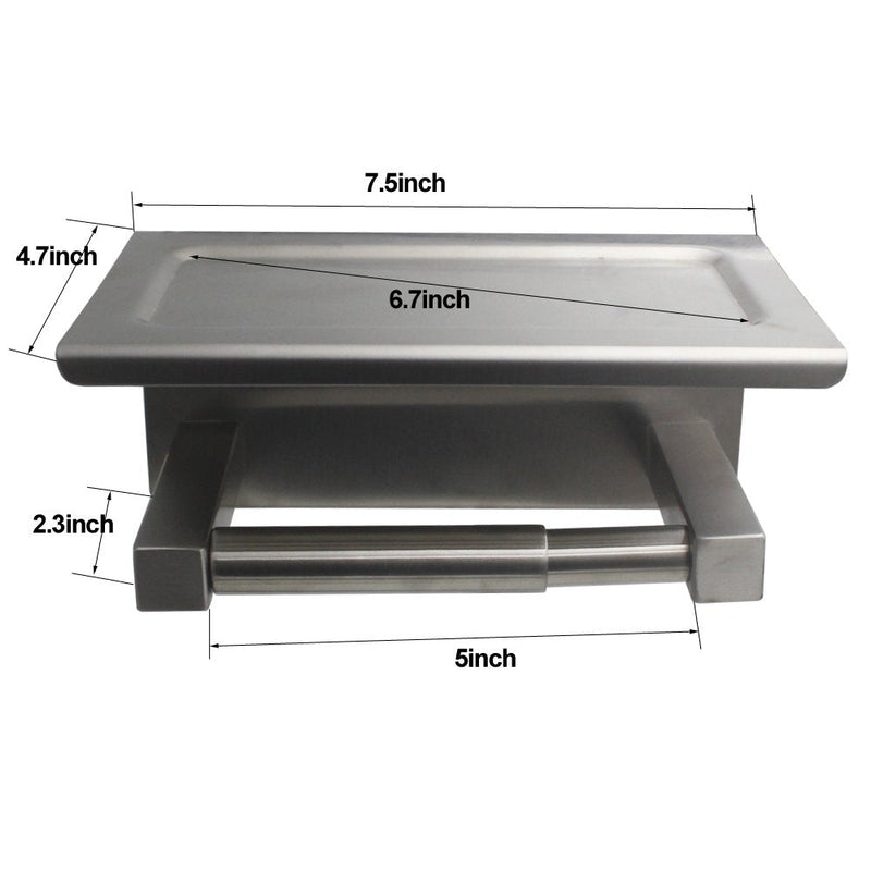 XVL Toilet Paper Holder with Mobile Phone Storage Shelf and Spring Roller Brushed SUS304 Stainless Steel G325A