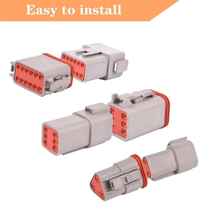 174Pcs 12 Kits DT Series DT Connector Kit 2 3 4 6 8 12 Pin Connectors with Size 16 Stamped Contacts for Deutsch Connector, IP68 Waterproof Automotive Electrical Connectors Plug