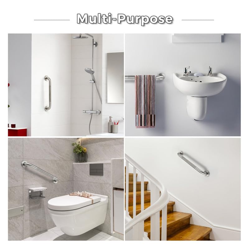 Grab Bars for Shower, 2 Pack 16-Inch Anti Slip Shower Handles for Elderly, Safety Shower Grab Bar, Stainless Steel Handicap Grab Bars for Bathroom,Toilet (Brushed Nickel, 1" Diameter) Brushed Nickel 16 Inch