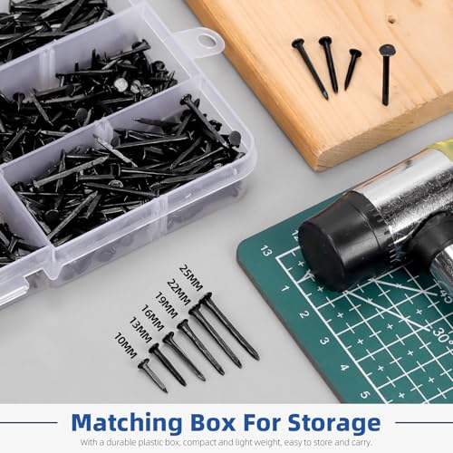 Glarks 1200pcs Shoe Repair Nails Tacks 3/8’’(10MM) 1/2’’(13MM) 5/8’’(16MM) 3/4’’(19MM) 7/8’’(22MM) 1’’(25MM) Replacement Heels Nails Tacks for Boots Furniture Nails Tacks Shoe Repair Tools