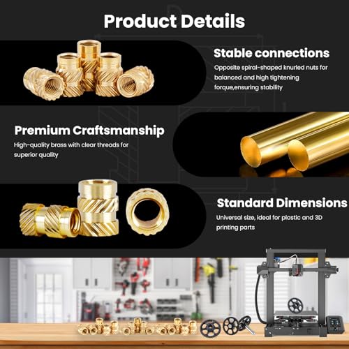 M3 Heat-Set Threaded Inserts, M3x4x5mm(500Pieces) Heat Set Insert for 3D Printing Components and Plastic Parts,Brass Metric Knurled Nuts 500