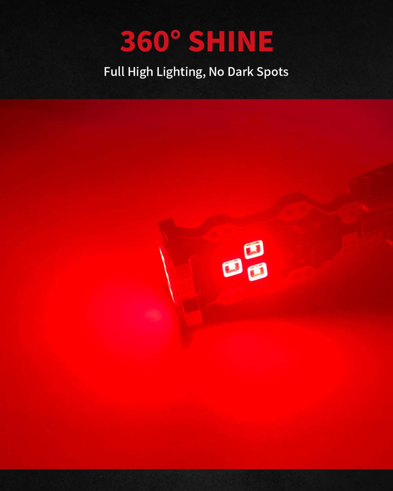 LASFIT 921 912 LED Bulb Red, Third Brake Center High Mount Stop Light, Canbus Error Free T15 906 904 W16W LED Bulb Red 3rd Brake Lights For Cars/Truck, 300% Bright, Pack of 2 921/912/T15