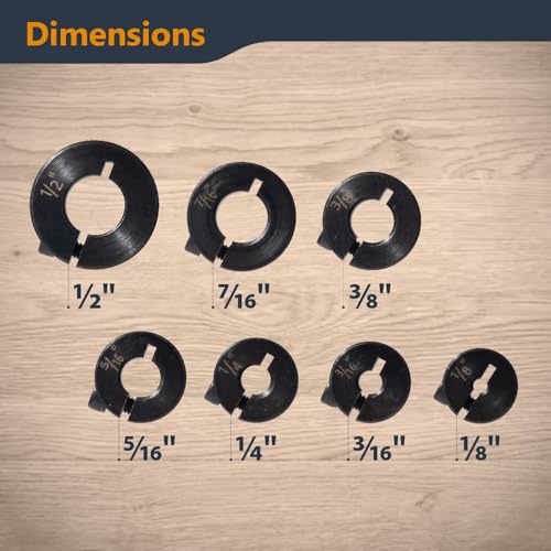  [AUSTRALIA] - POWERTEC Drill Bit Stop Collar Set, 7 Piece Set Adjustable Drill Bit Depth Stopper w/Allen Wrench, Bits Stop w/Imperial System Size Markings 1/8",3/16",1/4",5/16",3/8",7/16",1/2", 2 Sets (71491-P2) 2PK 7PC Imperial Drill Stop Set (1/8"-1/2")