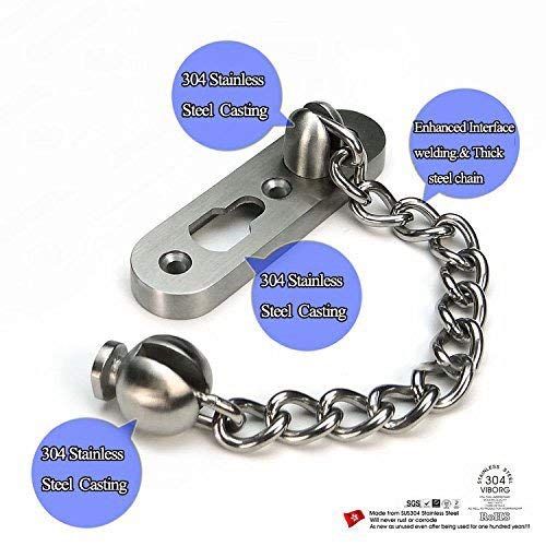 Extra-Thick Door Chain Lock- Sus304 Stainless Steel Casting Door Security Chain Guard, Heavy Duty Latch Lock for Inside Door, Brushed Nickel Finish (Deluxe Extra-Thick:3 mm) (EK-07) EK-07