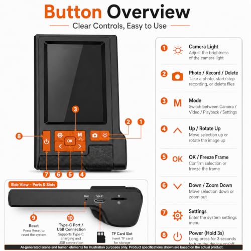 Dual Lens Borescope Inspection Camera, 4.3" HD Screen 1080P Photo Video 4.3'' Dual Lens 16.4FT