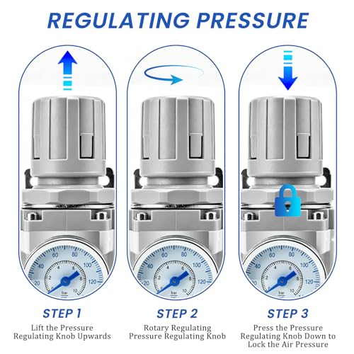 AR3000-03 Air Regulator with Gauge & Bracket, 3/8" NPT, Adjustable 0-145 PSI for Compressed Air Systems 3000-03