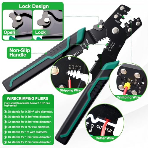 Twidec/820PCS Pin Connector Kit with Crimping Pliers,Car Electrical Wire Terminal 21Type 1/1.5/1.8/2.2/2.3/2.8/3.5mm Auto Electric Connector Terminal Non-Insulated Plug Removal Male Female Crimp Pins 820PCS+3-in-1 Crimper Tool