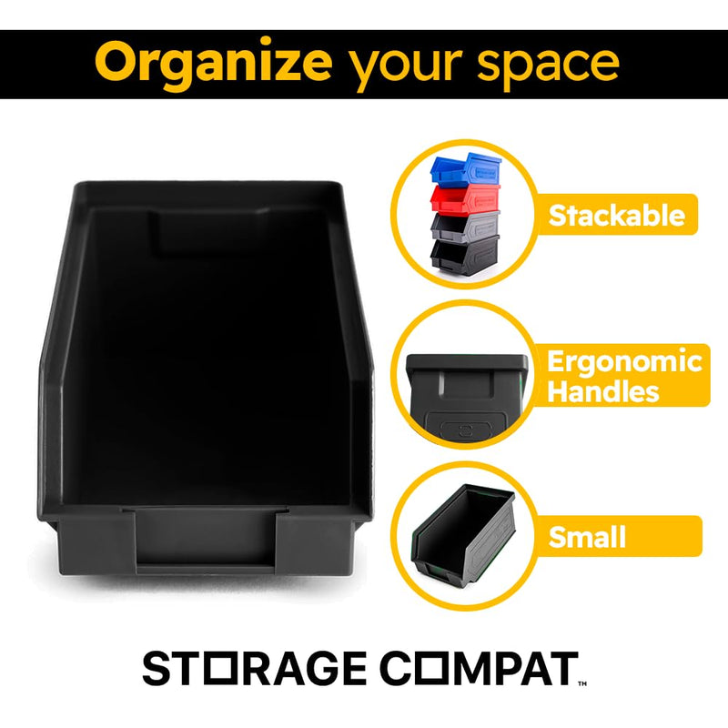 Plastic Storage Bins, Hanging, Stackable, Storage Organizer Bin for Warehouses, Workshops 7-Inch x 4-Inch x 3-Inch (Black, 6-Pack) Black