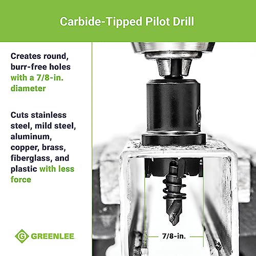 Greenlee 625-7/8 Durable One-Piece Carbide-Tipped Hole Cutter for 1/2" Conduit, 7/8" Stainless Steel Metal Cutting Hole Saw with Tungsten Carbide Teeth 7/8-Inch
