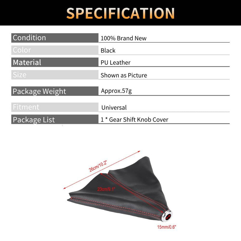 Shifter Boot Universal, PU Leather Shift Boot Retainer Stick Shift Sleeve Gear Shifter Boot Gear Gaiter Cover Black Bright Red Stitch