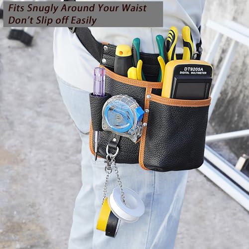 Leather Tool Belt, Electrician Tool Pouch, Genuine Leather Construction, Featuring 6 Pockets, Electrical Tape Chain, and Tape Measure Pouch. (Electrician Tool Kit) Electrician Tool Kit
