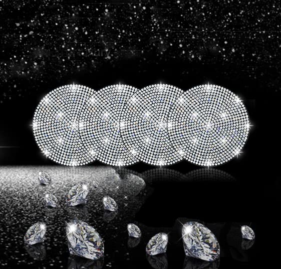 NBTEPEM 4pcs Bling Car Cup Holder Coaster, 2.75 inch Anti-Slip Shockproof Universal Fashion Car Coasters Insert Bling Crystal Rhinestone Automotive Interior Accessories for Women (4 pcs, White) 4 pcs