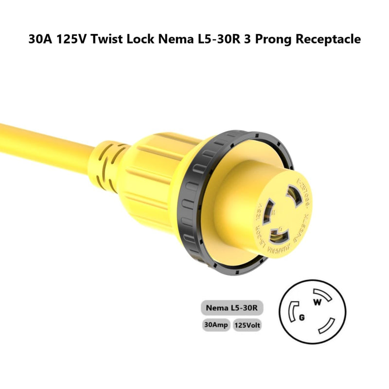 1FT 30-Amp to 15-Amp Marine & RV-Adapter Cord Nema 5-15P to L5-30R,10AWG 15Amp Male to 30Amp-Female Twist Lock Power Adapter,Marine Shore Power 30A 125V Receptacle to 110V 15A Household Plug 1 Ft